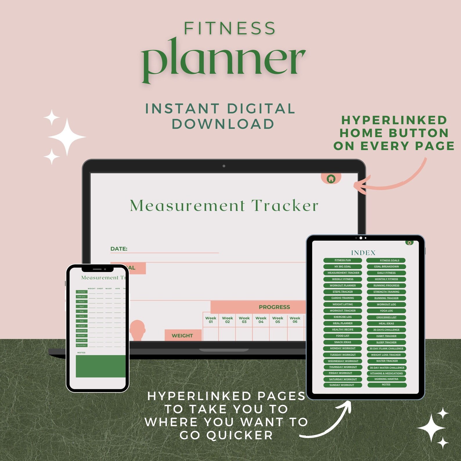 Digital Workout Planner Printable Fitness Planner Weight Loss Tracker ...