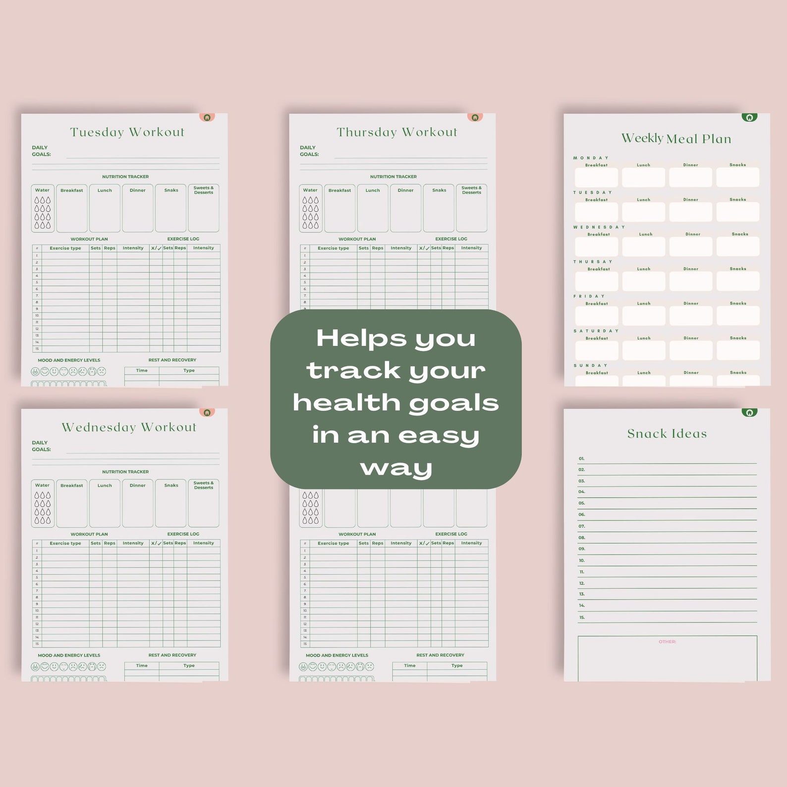 Digital Workout Planner Printable Fitness Planner Weight Loss Tracker ...