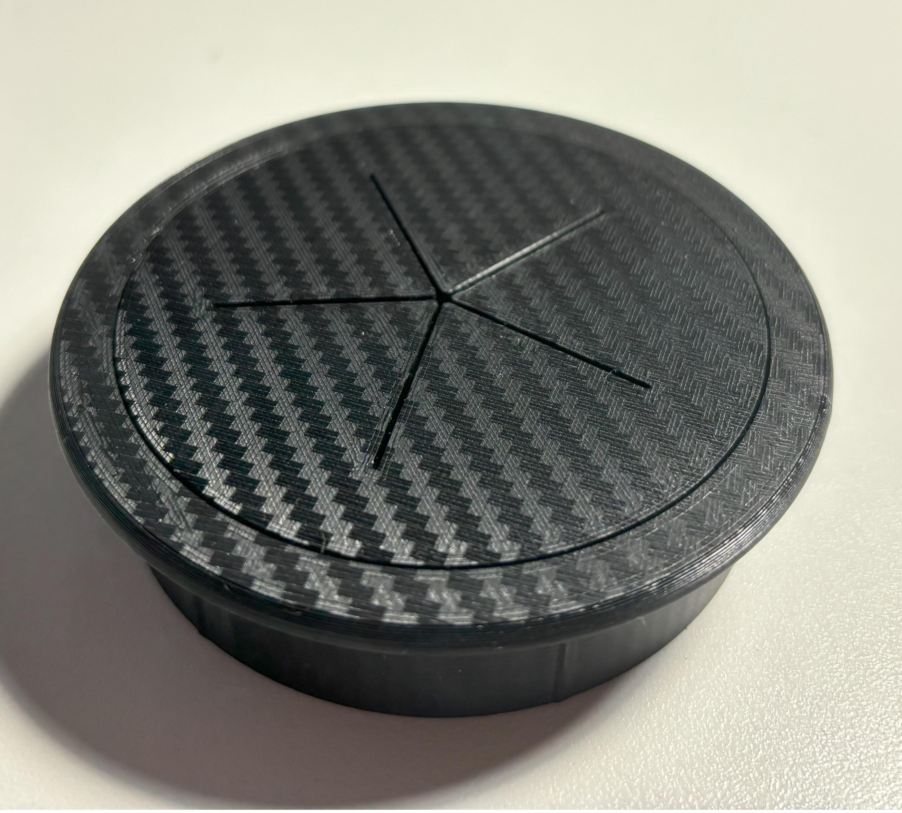 Black Desk Cable Grommet Set: Carbon Fiber Look, 2.5 Inch, Flexible