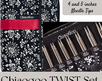 Chiaogoo Knitting Needle 4 inches Chiaogoo 5 inches Red Lace TWIST Knitting Needle Interchangeable Circular Needle Set US 2 - 15 Short Long