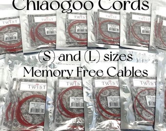Chiaogoo Knitting Cable Red Lace TWIST Steel Cord Small (S) Large (L) Set 8 14 22 30 37 50 Inches Memory Free Knitting Cable Interchangeable