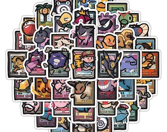 Kanto und Johto Series 100 Mixed-Karten-Aufkleber – wasserfestes PVC, Doodle-Pokédex, Aufkleber für Gepäck und Tablets