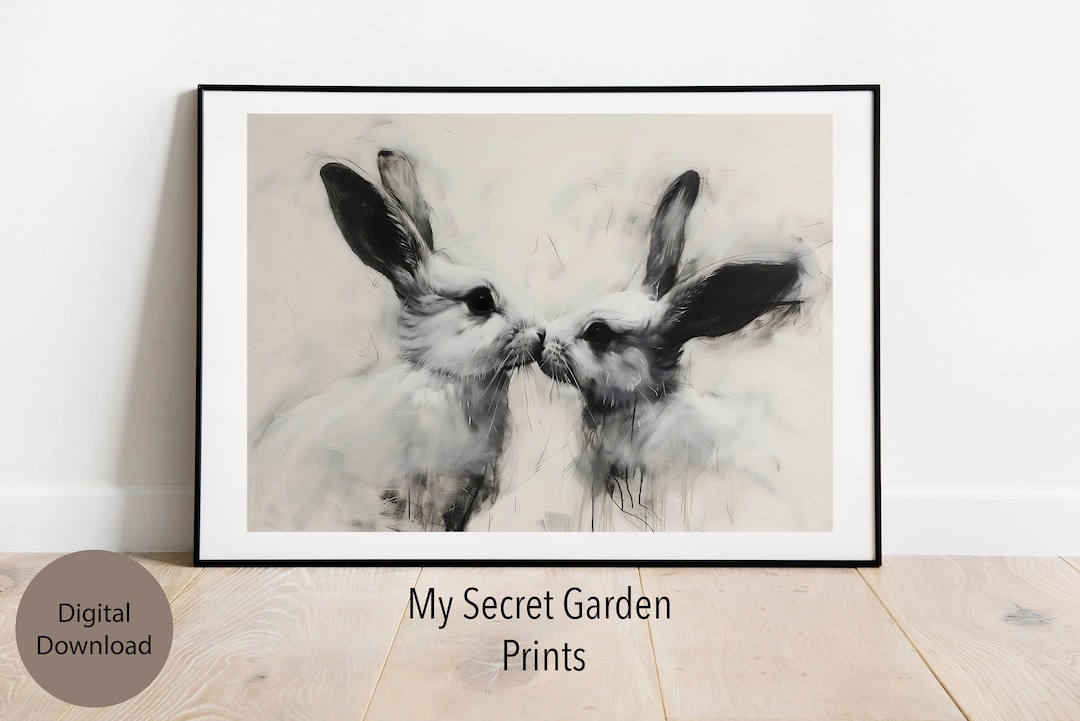 Rustic Farmhouse Rabbits Kiss Printable Art, Rustic Woodland Digital ...