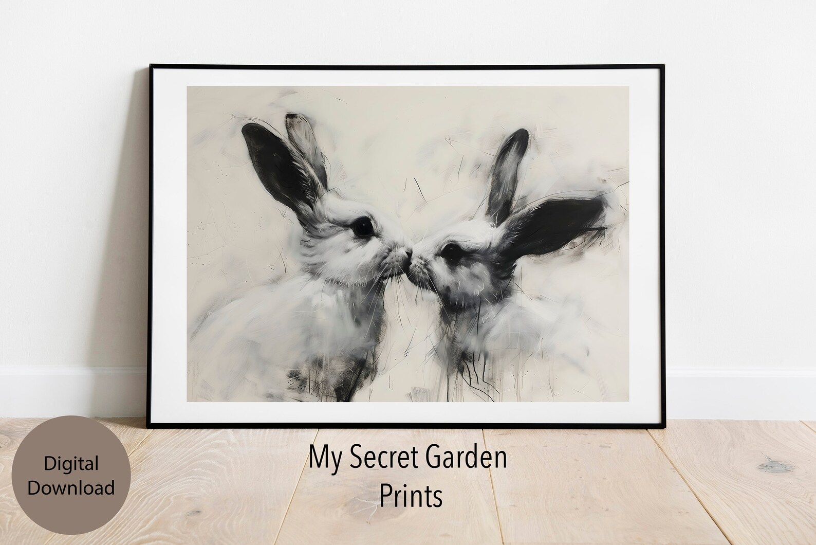 Rustic Farmhouse Rabbits Kiss Printable Art, Rustic Woodland Digital ...