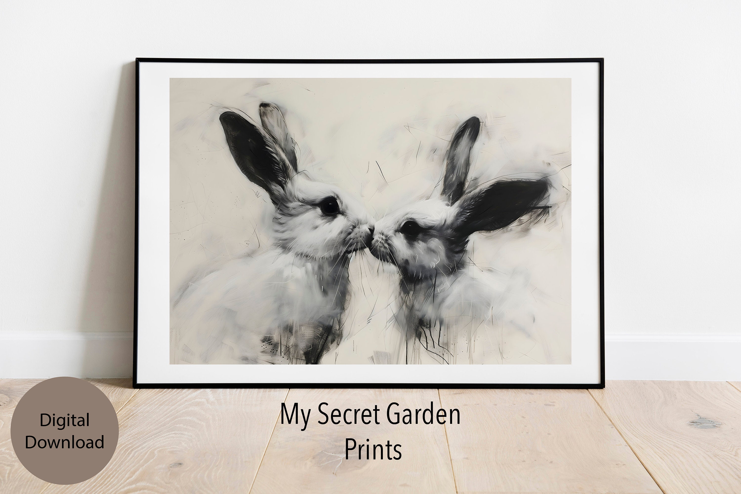 Rustic Farmhouse Rabbits Kiss Printable Art, Rustic Woodland Digital ...