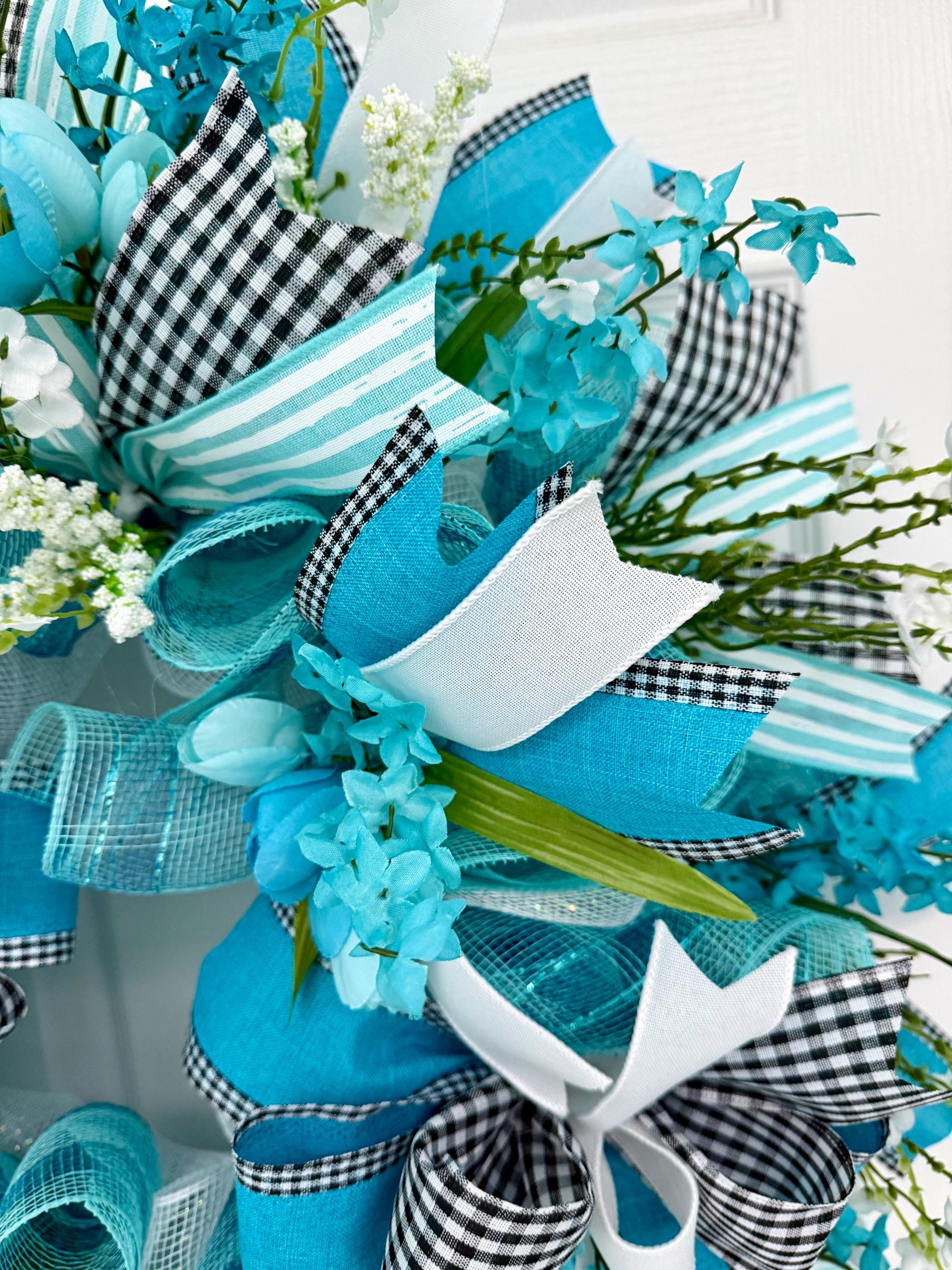 Blue Foral Spring Blue Floral Wreath, Spring Decor - Etsy
