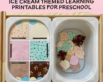 Ice cream theme activity kit, preschool classroom printables, homeschool learning bundles, flisat sensory table insert kit, lolly, summer