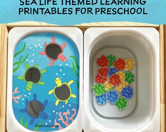 Sea life ocean activity kit, preschool classroom printables, turtle learning printables, homeschool bundle, flisat sensory insert, shark