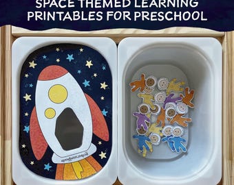 Space theme activity kit, preschool classroom printables, homeschool learning bundles, flisat sensory table insert kit, solar system, rocket
