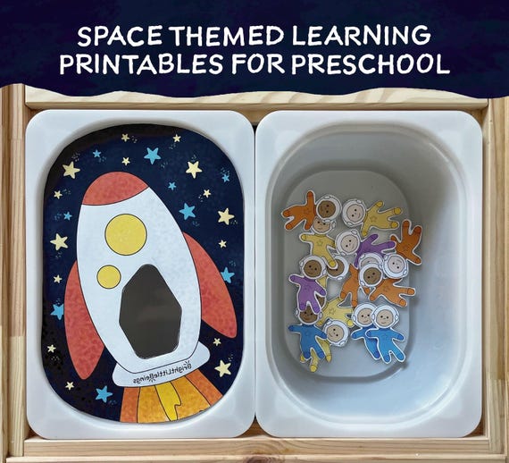 Space theme activity kit, preschool classroom printables, homeschool learning bundles, flisat sensory table insert kit, solar system, rocket