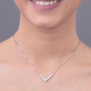 Modern 1 CT Lab Grown Diamond V Necklace: Solid Gold Chevron Pendant