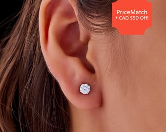 Pendientes de diamantes redondos de 1,38 quilates, pendientes de oro macizo con diamantes, diamantes cultivados en laboratorio.