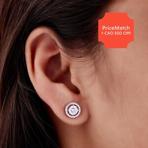 Round Diamond  Earrings | 1.67 Carat Lab Grown Diamonds | Halo Diamond Studs | Sustainable Sparkle |
