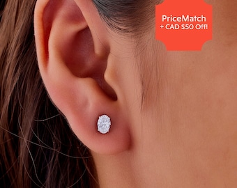 Pendientes de botón ovalados de 1 quilate con diamantes, oro macizo, diamantes cultivados en laboratorio.