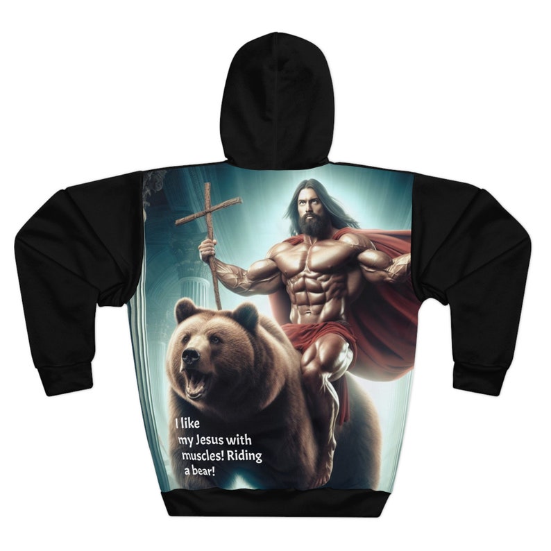 Pullover Hoodie Jesus riding a bear image 1