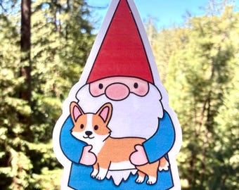 Corgi Sticker: Gnome Cuddles Corgi (Waterproof)