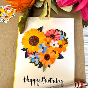 Tarjeta de cumpleaños: Las flores forman un corazón