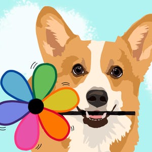 Corgis Karte: Rainbow Flower Pinwheel