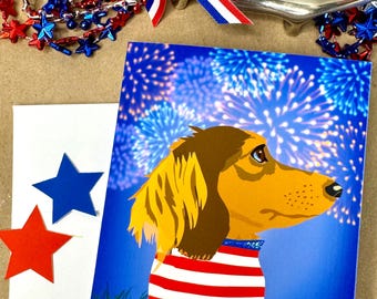 Cartão de 4 de julho para Dachshund/Dia da Independência
