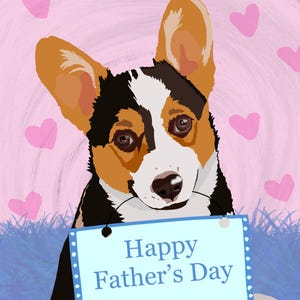 Corgis Vatertagskarte: Schild halten