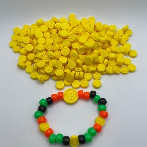 Bitcoin Kandi Bead | gold , silver , yellow, mini bitties | Packs of 4, 11, 22, 33, or 55 Beads | Music Festival Charms
