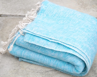 Sky Blue Yak Wool Throws Hand-Loomed Meditation Oversized Shawl Woollen Blanket