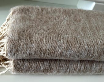 Yak Wool Throws Hand-Loomed Meditation Oversized Shawl Woollen Blanket Beige