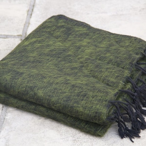 Yak Wool Throws Hand-Loomed Meditation Oversized Shawl Woollen Blanket Khaki