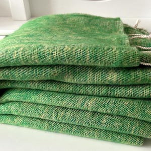 Lime Yak Wool Throws Hand-Loomed Meditation Oversized Shawl Woollen Blanket