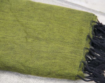 Khaki Yak Wool Throws Hand-Loomed Meditation Oversized Shawl Woollen Blanket