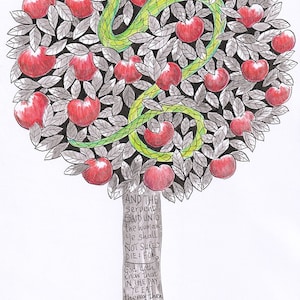 Temptation of eve apple tree with snake art print