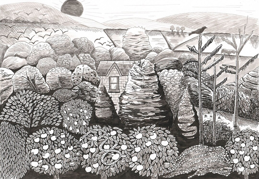 House of Eden Dream Cottage in the Woods Pen and Ink Giclee Print - Etsy