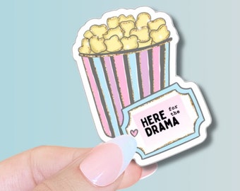 Here For The Drama Popcorn Sticker, Popcorn Vinyl Decal, Movie Night Laptop Sticker, Popcorn Lover Gift Idea, Fun Movie Watching Decal