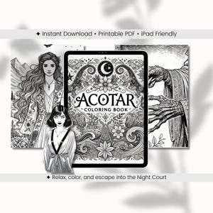 Kolorowanka inspirowana ACOTAR do druku dla dorosłych – kolorowanki fantasy romans – Velaris Night Court Art – cyfrowe pobieranie PDF