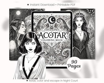 Livro de colorir ACOTAR: Arte de fantasia da Corte Noturna de Velaris (download digital em PDF)