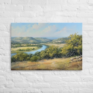 Pintura al óleo impresionista de Texas Hill Country - Scenic River y Rolling Hills Wall Art