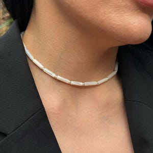 Mother-of-Pearl Tube Choker with Freshwater Pearls | Minimalist Natural Shell Necklace