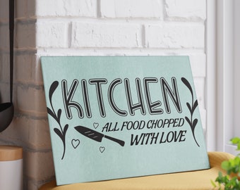 Food Chopped With Love Glass Cutting Board Gift Idea For Mom, Cute Kitchen Chopping Board Present For Mother.