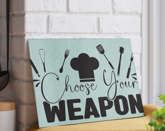 Choose Your Weapon Funny Glass Cutting Board Gift Idea For mom, Comedy Kitchen Chopping Board Present For Mother.