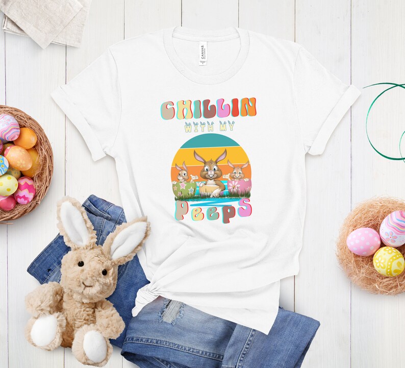 vintage easter shirt, happy easter shirt, easter Bunny shirt, travelistaph apparel, easter vintage shirt, chillin with my peeps shirts zdjęcie 7