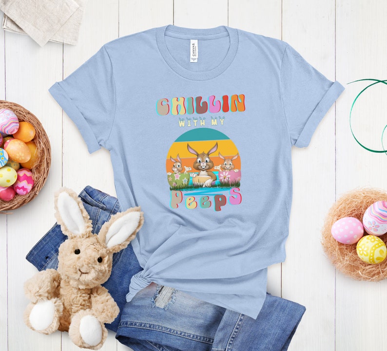 vintage easter shirt, happy easter shirt, easter Bunny shirt, travelistaph apparel, easter vintage shirt, chillin with my peeps shirts zdjęcie 5