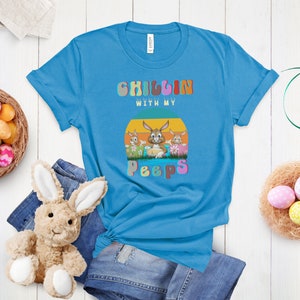 vintage easter shirt, happy easter shirt, easter Bunny shirt, travelistaph apparel, easter vintage shirt, chillin with my peeps shirts zdjęcie 2