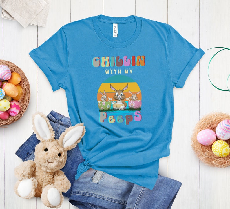 vintage easter shirt, happy easter shirt, easter Bunny shirt, travelistaph apparel, easter vintage shirt, chillin with my peeps shirts zdjęcie 2