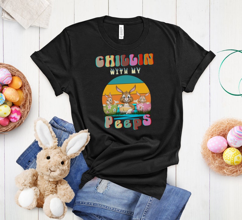 vintage easter shirt, happy easter shirt, easter Bunny shirt, travelistaph apparel, easter vintage shirt, chillin with my peeps shirts zdjęcie 1