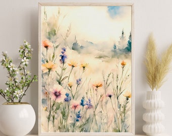 Watercolor Wildflower Wall Art, Set of 3 Prints, Printable Vintage Wildflower Prints, wildflower art, watercolor botanical.