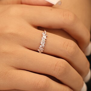 14K Vintage Moissanite Wedding Band, Unique Engagement Ring Band, Half Eternity Ring, Art deco Ring for Women Anniversary Gifts