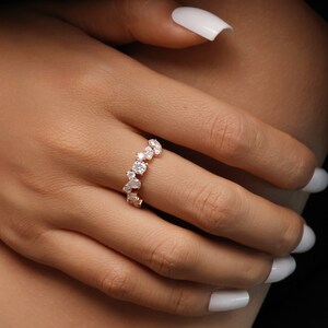 14K Moissanite Wedding Band, Ring, Vintage Engagement Ring Band, Half Eternity Ring, Art deco Ring for Women, Unique Cluster Ring