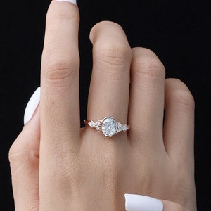 Unique Wedding Ring for Women, Art deco Bezel Ring, Vintage Engagement Ring, Oval Cut Moissanite Ring, Delicate Rose Gold Ring