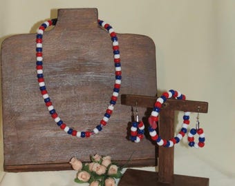 Red White and Blue Seed Bead Jewelry Set: Patriotic Boho Style