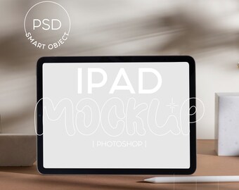 iPad-mockup | tabletmodel | landschap iPad met natuurlijk licht en schaduwen | minimaal displaymodel | Photoshop-PSD | terracotta model